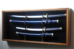Oak 2 Swords and Scabbards Display Case Cabinet - Click Image to Close